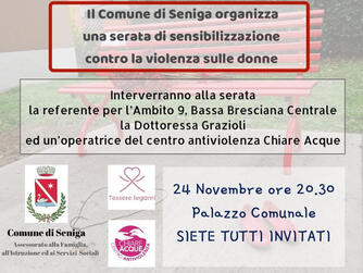 Giovedì 24 novembre, SENIGA. Serata di sensibilizzazione sulla violenza di genere