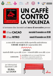Venerdì 9 e 18 novembre, CARPENEDOLO. Un caffè al bar con le operatrici dello sportello Antiviolenza